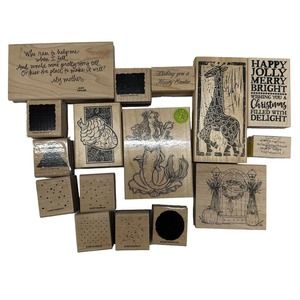 Rubber Stamps Wood Mounted Hero Arts Mermaid Giraffe Christmas Stampin’ Up! Lot